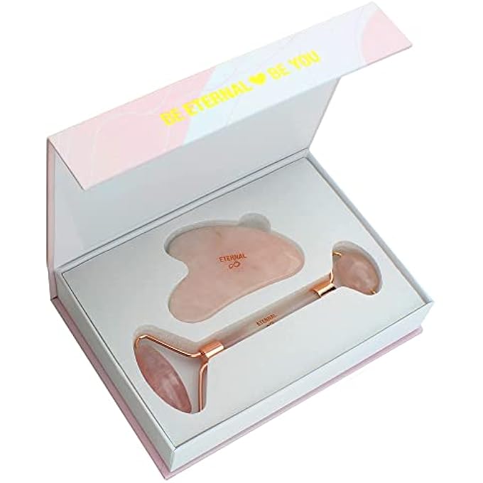 ETERNAL ROSE PINK JADE FACIAL ROLLER STICK & GUA SHA STONE ROCK MASSAGER - ANTI-AGING FACIAL MASSAGE SET, LIFTING, SCULPTING, TONING AND JAW MASSAGE KIT FOR FACE SKIN CARE - Image 1